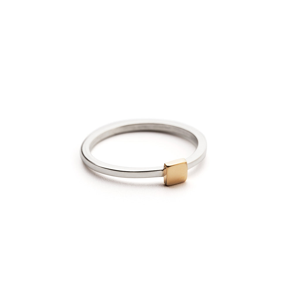An image of the Tiny Ring, Square in silver and gold